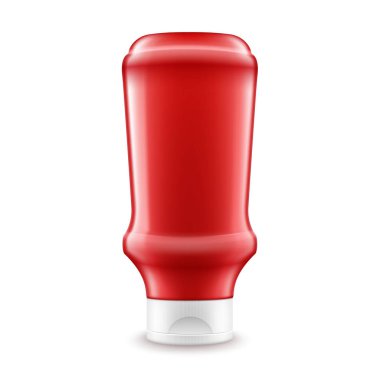 Vektör boş plastik kırmızı domates ketçap şişesi için marka etiketi Isolated beyaz arka plan üzerinde olmadan