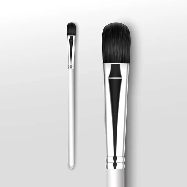 Vector Black Clean Professional Makeup Concealer Eye Shadow Brush with White Handle Isolated on White Background — Stock Vector