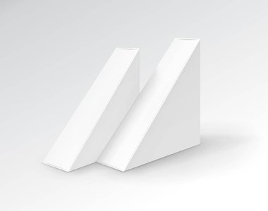 Ayarla, beyaz boş karton üçgen almak uzakta Kutular ambalaj için sandviç, gıda, Hediyelik, diğer ürünler alay Isolated beyaz zemin üzerine kadar yakından vektör