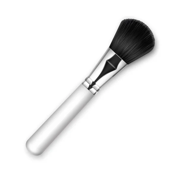 Vektor Makeup Profesional Bersih Hitam Powder Brush dengan Gagang Putih Terisolasi di Latar Belakang Putih - Stok Vektor