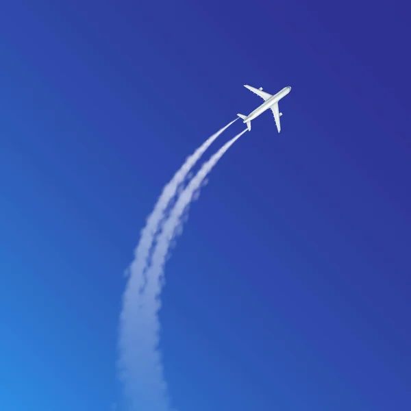 Vektorillustration von Flugzeugschleifen und Bogenbahnen oder Wegen mit weißem Rauch auf blauem Himmelshintergrund — Stockvektor