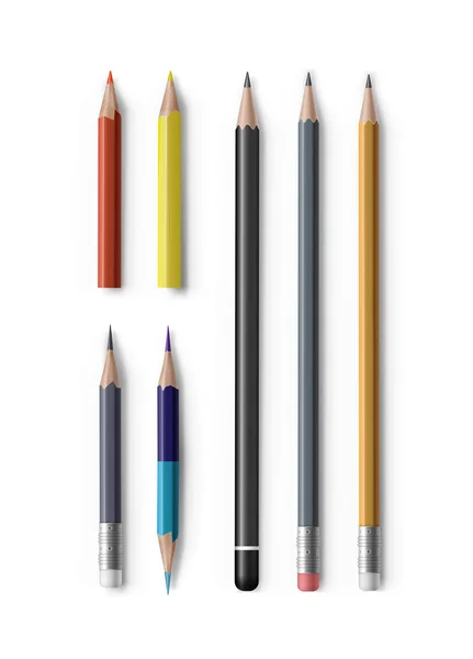 Lápices afilados realistas vectoriales de con goma de borrar, de doble cara, hexagonal aislado sobre fondo blanco Ilustración de stock