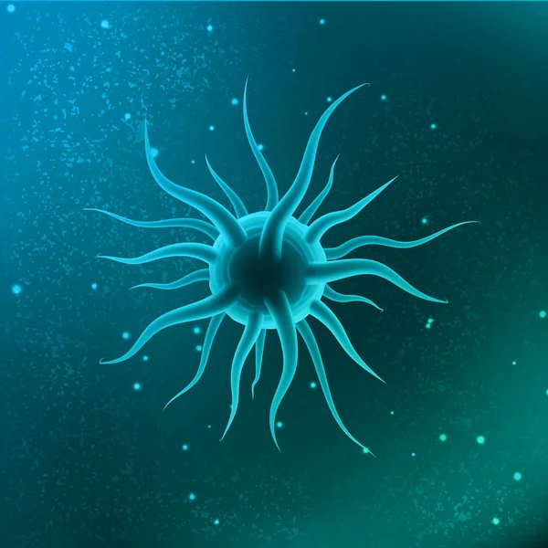 Vektor realistické mikroskopické lékařské ilustrace modré koků bakterie, virus nebo spór blízko až na rozostření pozadí — Stockový vektor
