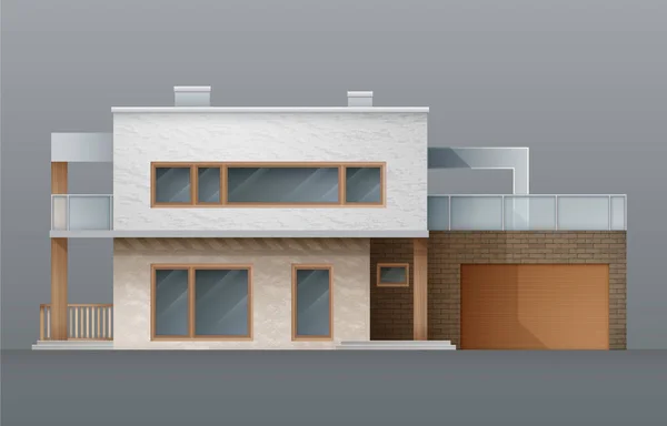 Moderno edificio residencial individual de dos plantas y dos plantas con garaje de ladrillo y terraza Ilustración de stock