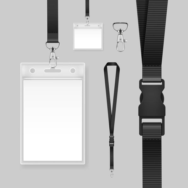 Vector illustration of professional identification card. Template id badges holders isolated on gray background