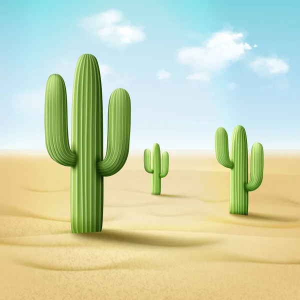 背景の砂漠の風景で非常線サボテンや pachycereus pringlei のベクトル イラスト — ストックベクタ