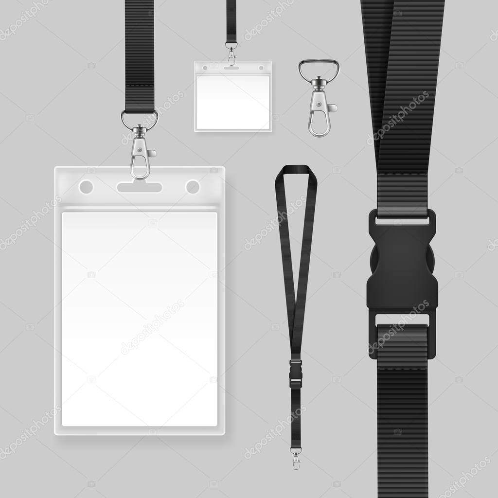 Vector illustration of professional identification card. Template id badges holders isolated on gray background