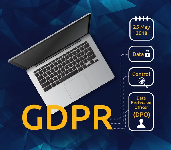 Ilustración vectorial de vista superior portátil y Reglamento general de protección de datos Vectores de stock libres de derechos