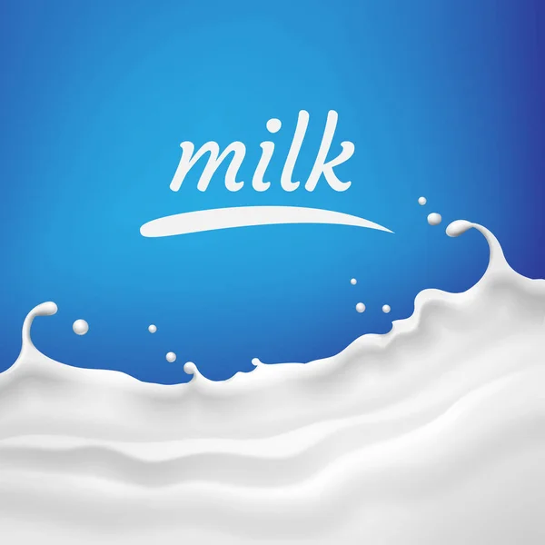 Vektor illustration av mjölk, yoghurt våg med stänk och utrymme för text på blå bakgrund för produkt design — Stock vektor