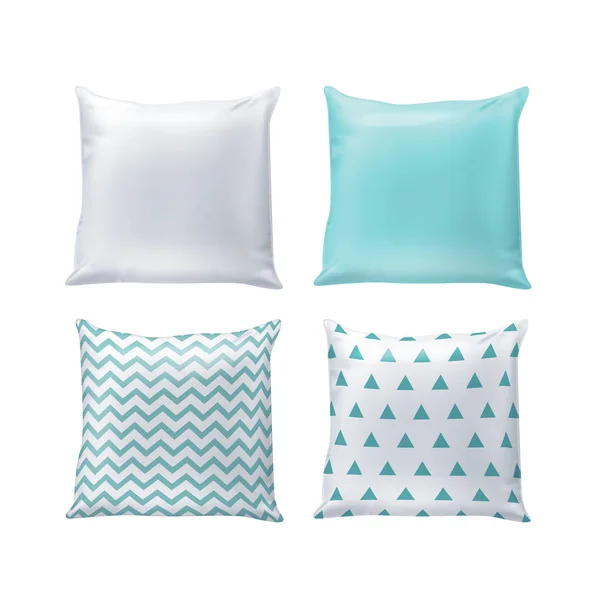 Almohadas en blanco vectorial e impresas en blanco y azul aisladas sobre fondo — Vector de stock