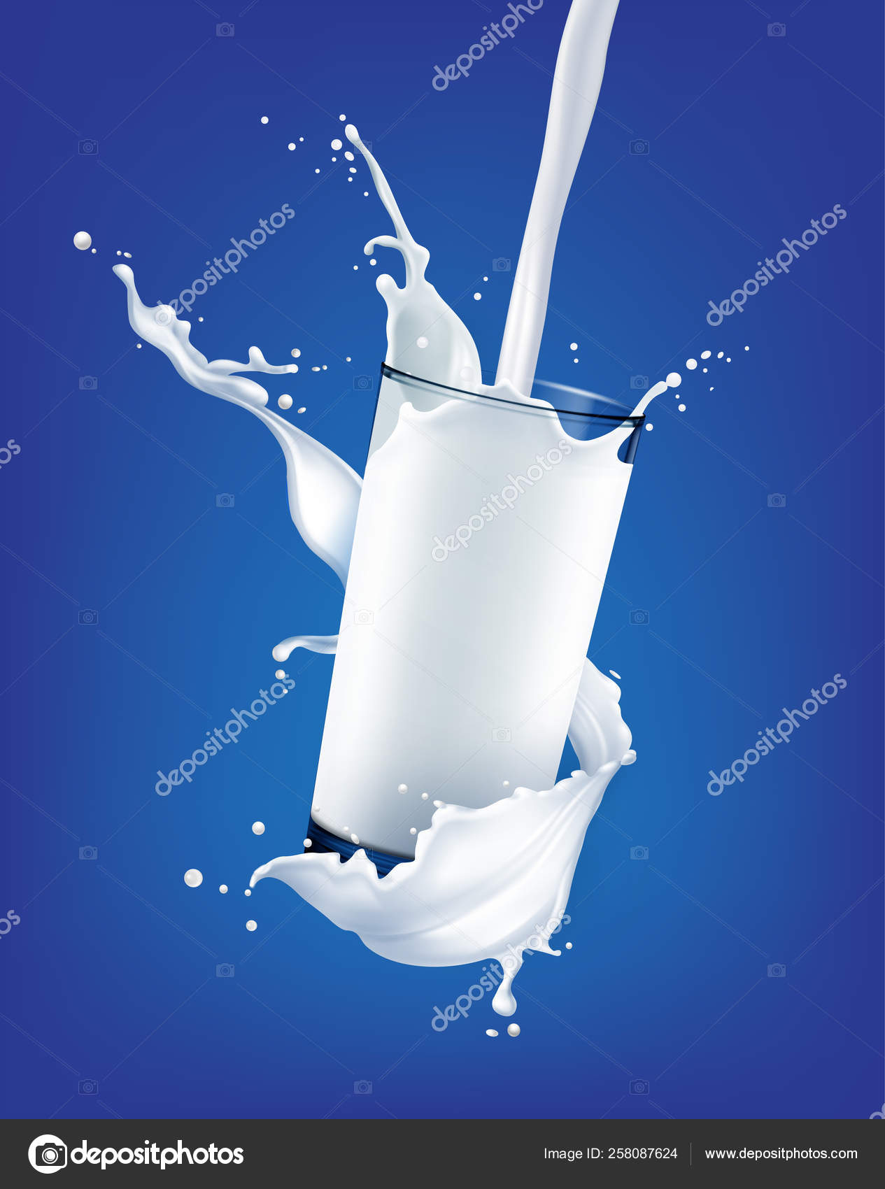 Vector illustration of realistic white splasing milk pouring into glass on  background Stock Vector by ©Zonda 258087624, image size:1265x1700