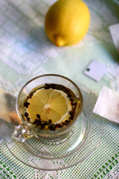 Tasse Thé Citron Fraîchement Infusé — Photo