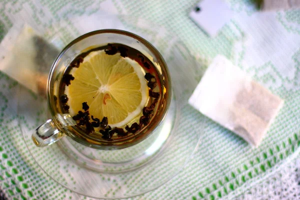 Cup Freshly Brewed Lemon Tea — Stock Photo, Image