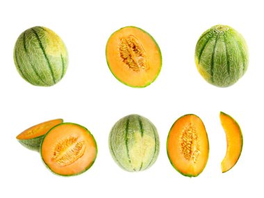 Taze olgun balkabağı, miskkavun, kavun, kavun, yarım kesilmiş izole edilmiş.. 