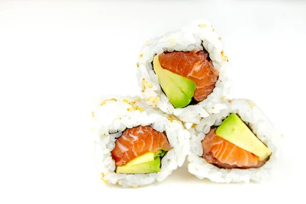 Sushi Jídlo Abstraktní Pozadí Sushi Bílém Pozadí Detailní Záběr Lahodné — Stock fotografie