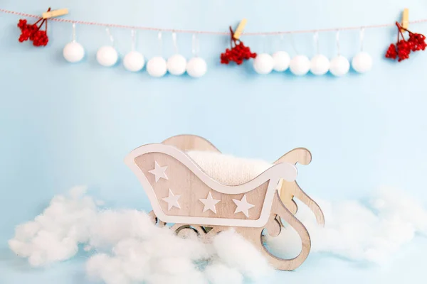 Digital Newborn Christmas Background Wooden Sleigh — Stock Photo, Image