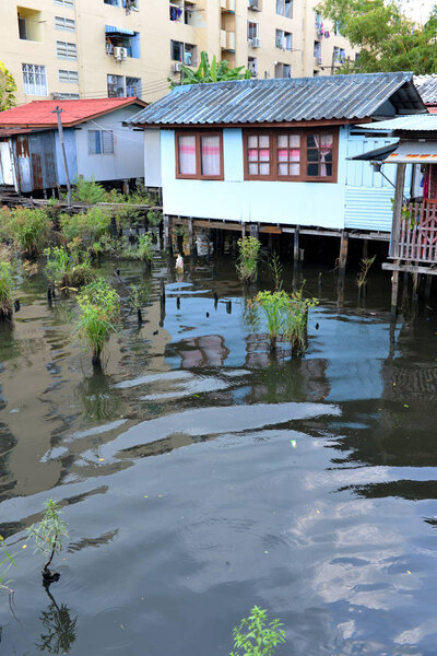 Neighborhood on stilts in Bangkok, Thailand.