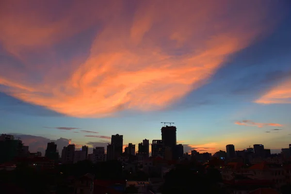 Vista Pôr Sol Phnom Penh Camboja — Fotografia de Stock