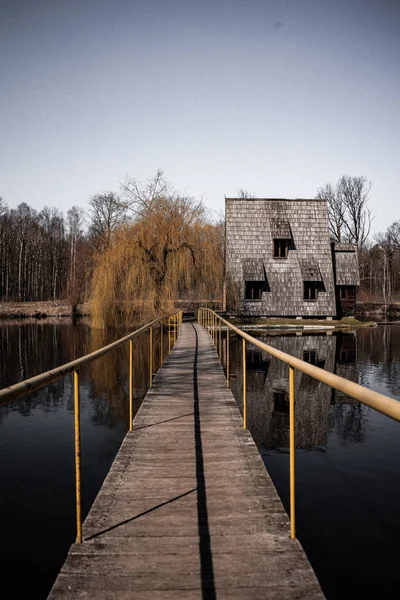 Ancienne Cabane Bois Près Lac Automne — Photo