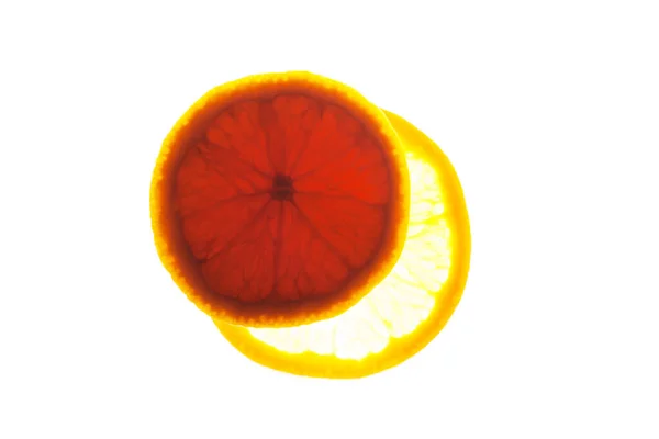 Close up two orange slices with backlite. macro photo — Stock Photo, Image