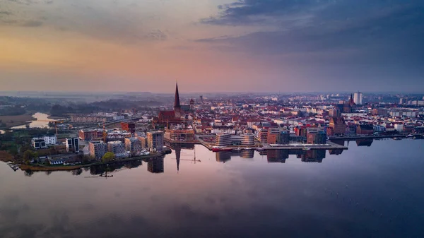 Vista Aérea Rostock Vista Sobre Río Warnow Imagen Drone — Foto de Stock