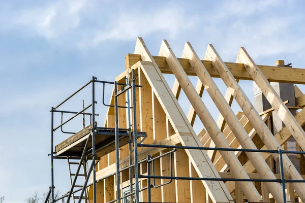 Wooden Structure House Roof Framework Scaffolding — Stock Photo, Image