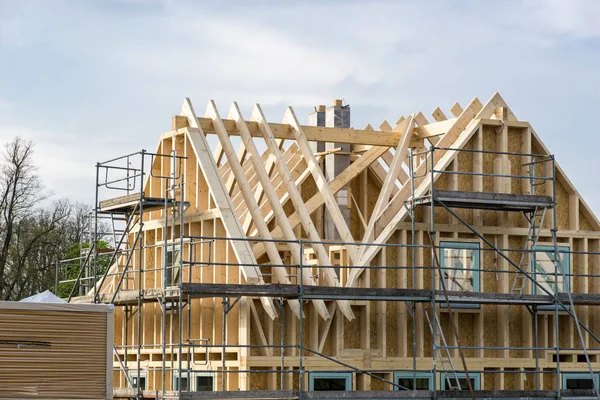 Wooden Structure House Roof Framework Scaffolding — Stock Photo, Image