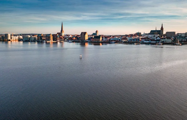 Aerial View Skyline City Rostock View River Warnow — Stock Photo, Image