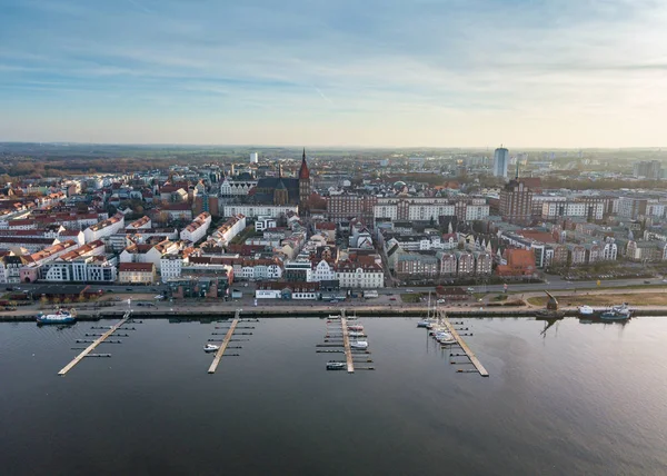 Vista Aérea Del Horizonte Ciudad Rostock Vista Sobre Río Warnow — Foto de Stock