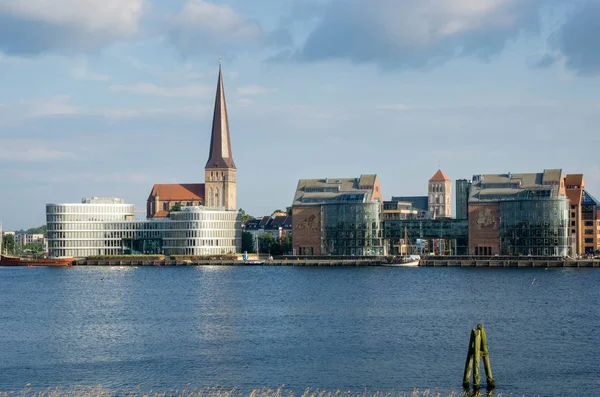 Horizonte Ciudad Rostock Vista Sobre Río Warnow — Foto de Stock