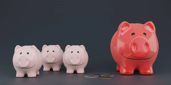 Grupo Porquinhos Bancos Com Dinheiro Conceito Economia Imagem Dinheiro Fundo — Fotografia de Stock