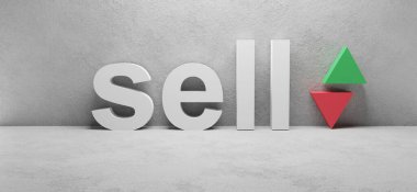 SELL sözcüğünün 3d illüstrasyon cgi yorumlaması, borsada ticaret için konsept resmi