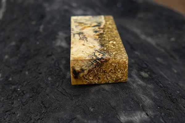 Licí Pryskyřice Epoxidové Stabilizace Afzélie Burl Dřeva Zlatá Abstraktního Umění — Stock fotografie
