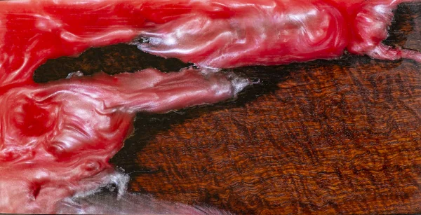 Casting Epoxy Resin Stabilizing Burl Wood Red Color Abstract Art — Stock Photo, Image