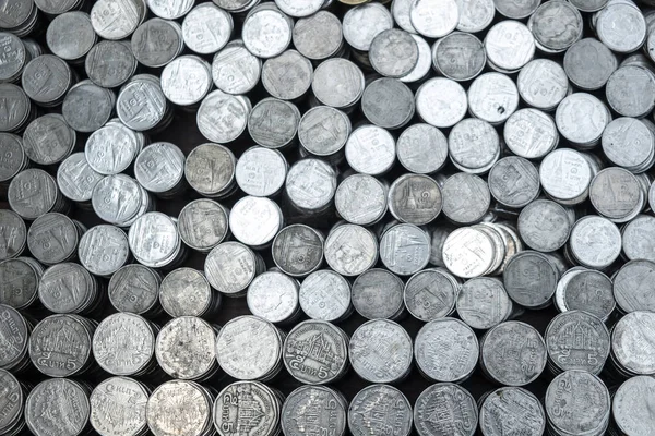 Πολλές Στοίβα Νομίσματα Υφή Φόντου Ξύλινο Γραφείο Χρήματα Για Την — Φωτογραφία Αρχείου