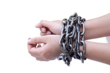 Zincirleme Bayan beyaz zemin üzerine, insan hakları ihlalleri kavramı eller