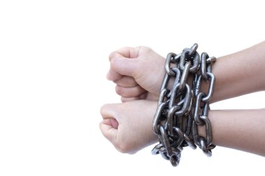 Zincirleme Bayan beyaz zemin üzerine, insan hakları ihlalleri kavramı eller