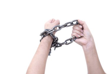 Zincirleme Bayan beyaz zemin üzerine, insan hakları ihlalleri kavramı eller