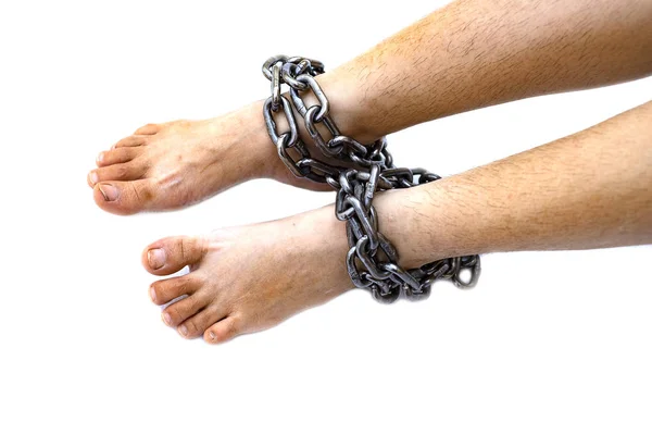 Chained Lady Leg White Background Human Rights Violations Concept — Stock Photo, Image