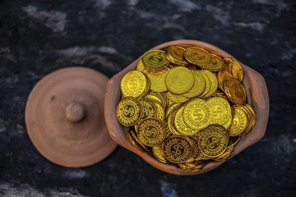 Stacking Gold Coin Jar Wooden Blurred Background Money Stack Business — Stock Photo, Image