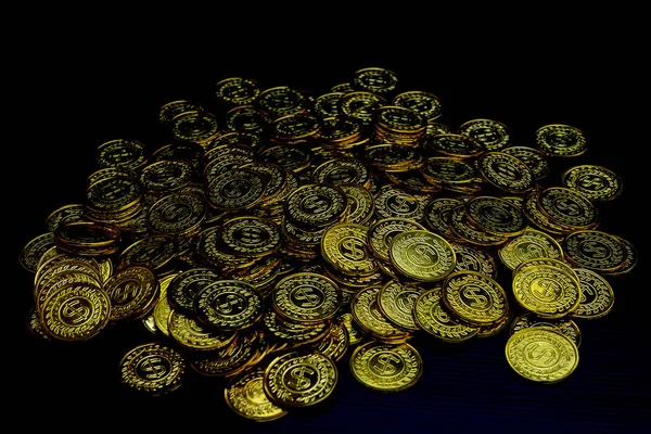 Много Золотых Монет Чёрном Фоне Стопка Денег Инвестиций Бизнес Планирование — стоковое фото