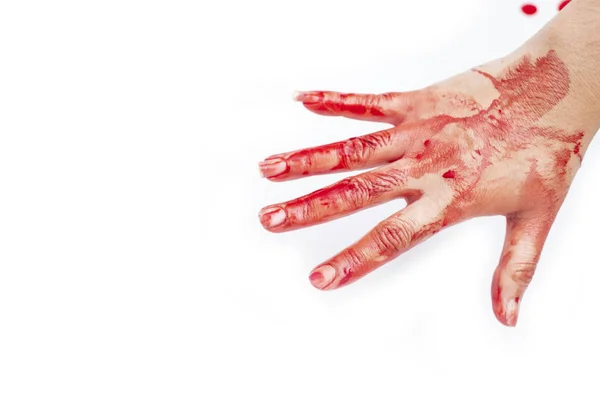 Hand Bloedige Witte Achtergrond Sociaal Geweld Halloween Concep — Stockfoto
