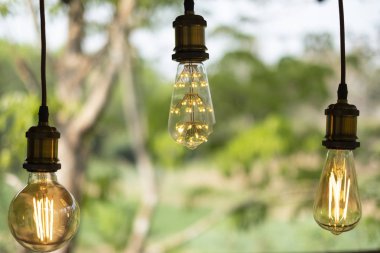 Klasik retro akkor bulanıklık arka planda, Vintage ampul elektrik lambası led