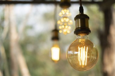 Klasik retro akkor bulanıklık arka planda, Vintage ampul elektrik lambası led