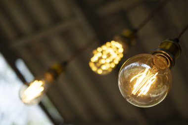 Klasik retro akkor bulanıklık arka planda, Vintage ampul elektrik lambası led