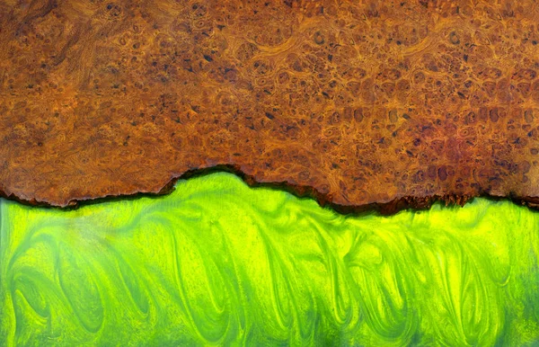 Fundição Resina Epóxi Estabilização Burl Madeira Real Abstrato Arte Verde — Fotografia de Stock