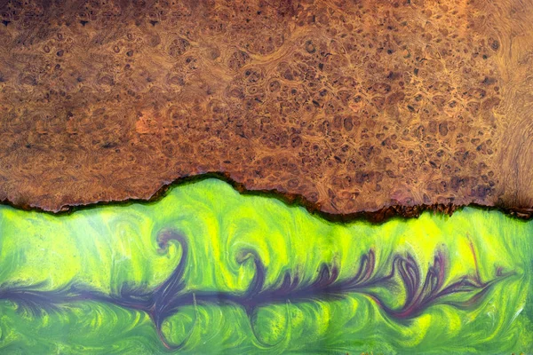 Gieten Epoxy Hars Stabiliseren Burl Echte Abstracte Kunst Groene Achtergrond — Stockfoto