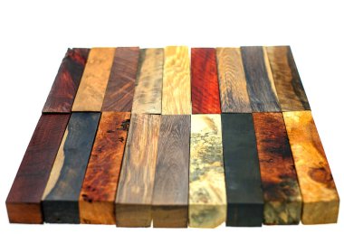 Set egzotik ahşap boşlukları kalem için gerçek ve beyaz arka plan üzerinde DIY
