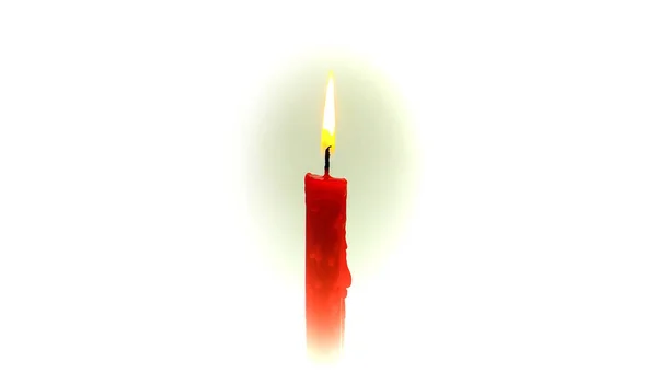 One Light Flame Candle Burning Brightly White Background — Stock Photo, Image