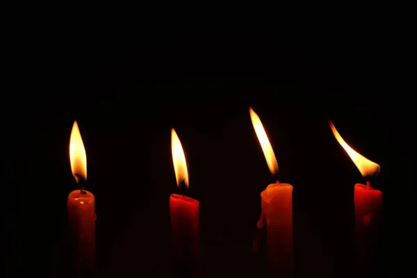 Light Flame Candle Burning Brightly Black Background — Stock Photo, Image